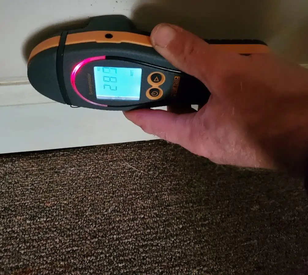 Moisture detection at baseboard during Burst Pipe Cleanup in Long Beach